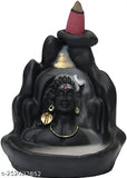 12cm Poly Resin Adiyogi Mahadev Shiv Statue with 101 Smoke Backflow Cones, Indian decorative showpiece with meditating Shiva beside waterfall