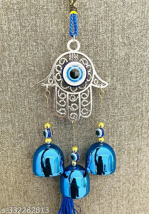 Metal Evil Eye Wind Chime, 3 bells - Removes Negative Energy, Indian-crafted decor for Home & Office