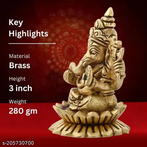 Brass Kamal Ganesha statue, 3 inch height, exquisite home decorative showpiece