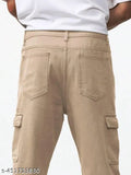 Cream six pocket men's cargo pants with belt loops