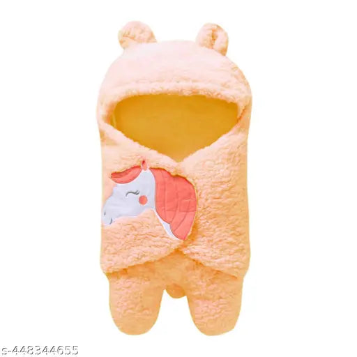 Peach fleece all-season unicorn hooded baby blanket - ideal for mild winter (0-6 months)