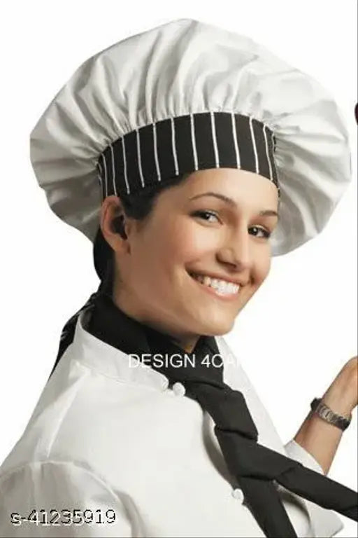 Adjustable white chef cap with black trim for men and women