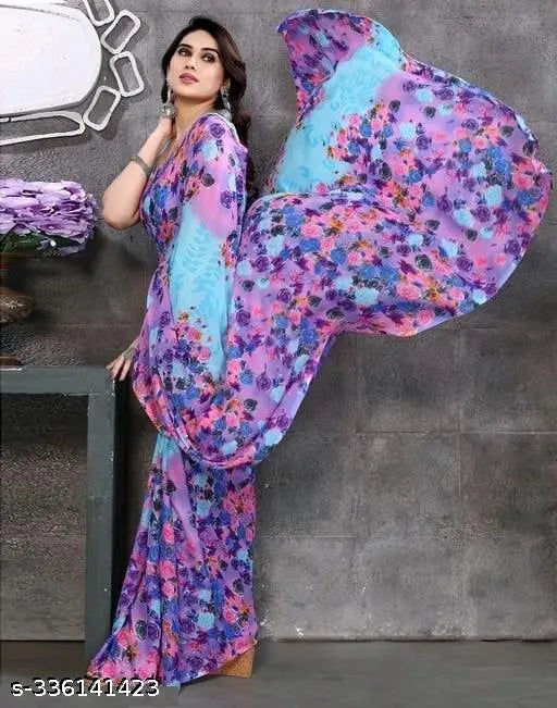 Georgette printed sari with blouse, floral print