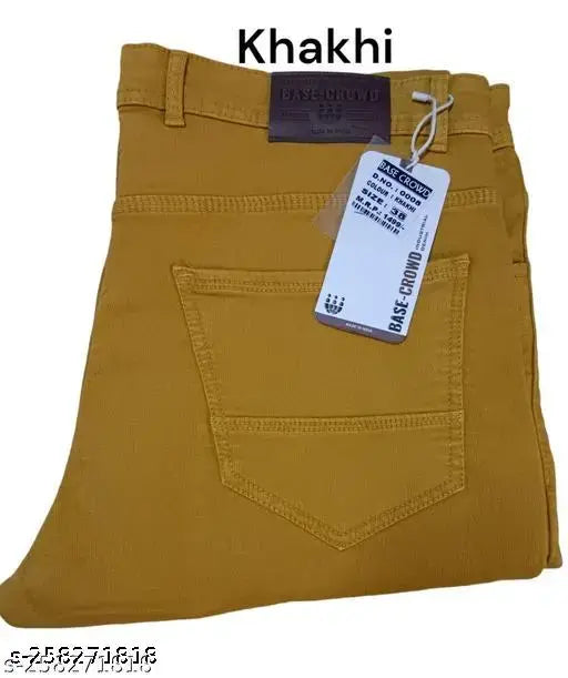 Men's solid denim khaki jeans, size 30 (waist 15", length 40"), made in India