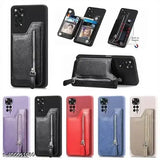 Leather stick-on wallet for smartphones, solid pattern with snap closure, compatible with most devices, provides full protection against scratches and bumps. Stores cards, cash, ID, etc., easy to install/remove with soft frame design. Precise cutouts ensure access to all phone features without removal. Made in India