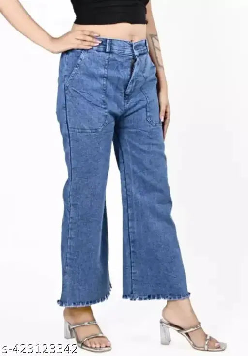 Blue denim women's trousers with a relaxed fit
