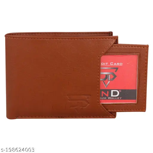 Fancy brown two-fold leather (or faux leather) men's wallet, solid design, 2 compartments for daily use and storage of cards, coins, and cash. New stylish artificial leather bi-fold wallet, perfect for all occasions