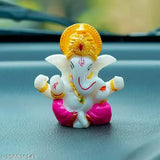 Pink polyresin Lord Ganesha idol figurine, Indian religious showpiece for car dashboard accessories (5cm x 5cm)