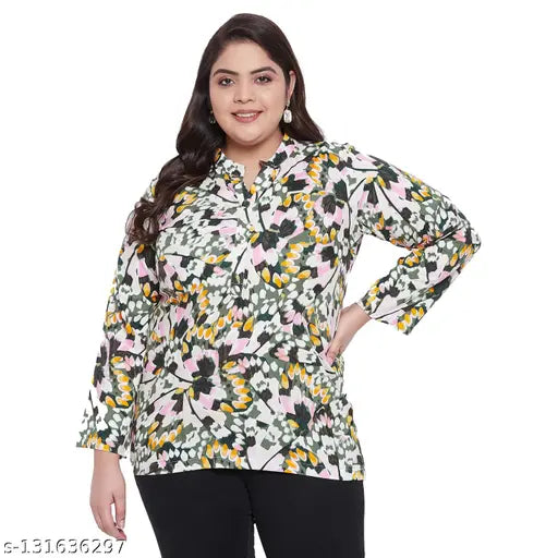 Plus-size rayon printed V-neck top for women, XL to 5XL, casual Western wear with eye-catching prints