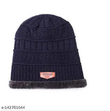 Dark blue fur trimmed beanie cap with neck warmer, snow proof, inside, unisex