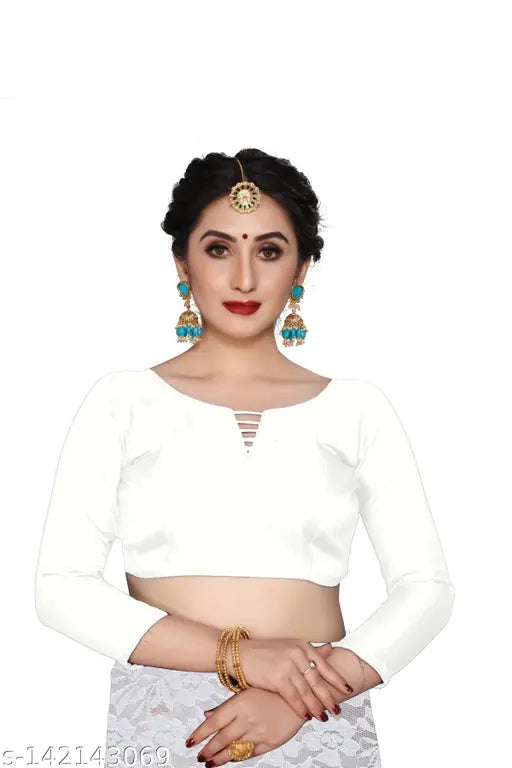 White net saree with embroidered blouse, Indian free size, 5.5m long