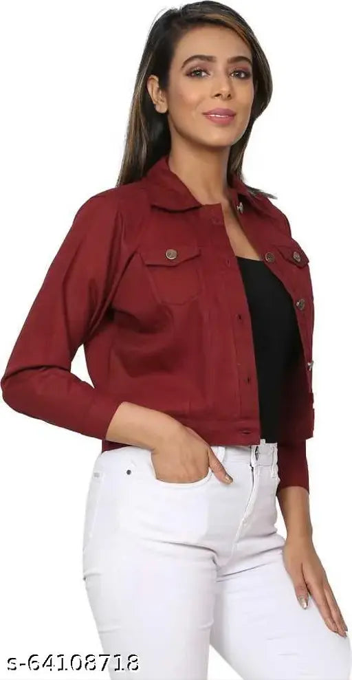 Solid denim 3/4th sleeve women's denim jacket, long sleeves, Indian-made