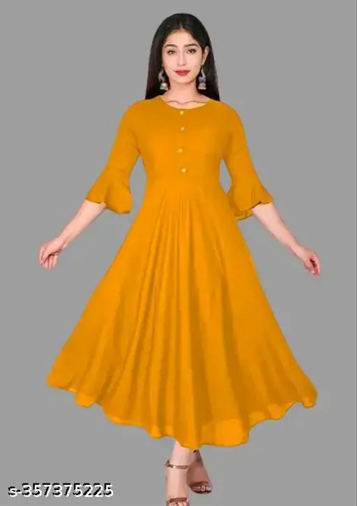 Mustard yellow womens cotton flared kurti