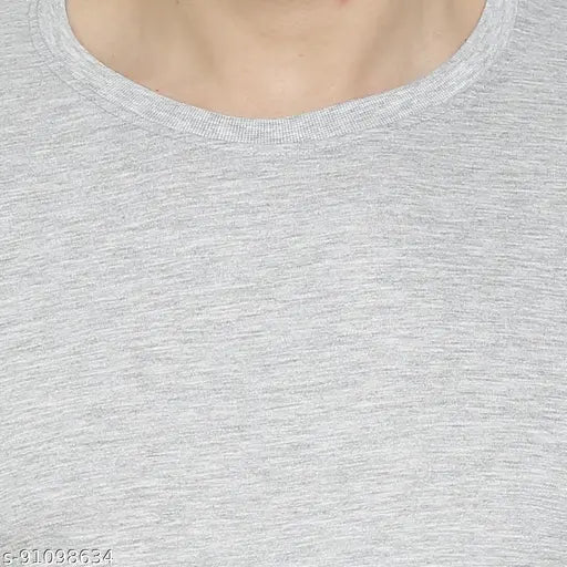 Grey cotton regular fit round neck t-shirt for men, premium bio-washed fabric with short sleeves and solid pattern, ideal for all seasons from India