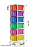 Modular storage drawer organizer system, 6x1 footprint, multi-colored drawers in a tower of bins