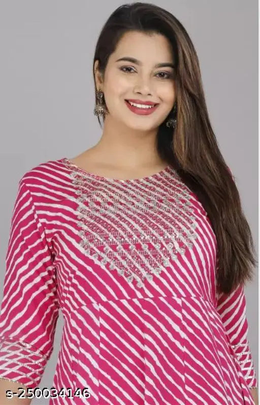 Pink rayon Anarkali Kurta with embroidered Laheriya print, suitable for festive occasions, made by Kushi Design in India