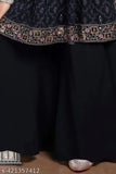 Black and multicolor embroidered sequins work peplum top and palazzo set for girls, A-line with dupatta, georgette fabric, sizes from 3-16 years