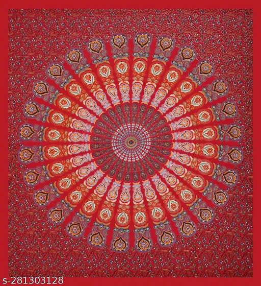 Maroon Jaipuri print Poorak Cotton Double Bed Sheet - Breathable summer essential for adults, ideal for weddings