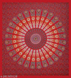 Maroon Jaipuri print Poorak Cotton Double Bed Sheet - Breathable summer essential for adults, ideal for weddings