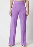 Purple high-rise bell bottom trousers for women, polyester blend fabric