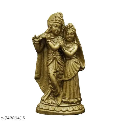 Golden antique finish Radha Krishna idol statues (4.5x2.5x9 cms), handcrafted marble dust & poly resin figurines, Indian devotional art