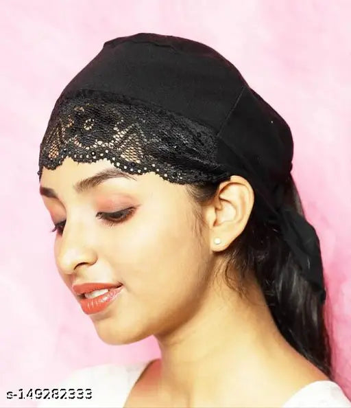 A black lace hijab cap