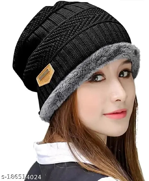 Winter beanie with thick fleece lining and pompom
