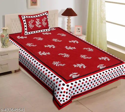 Jaipuri printed 100% cotton single bed sheets combo pack, 2 bedsheets & 2 pillow covers in botanical print, ideal for mild winter, adult use