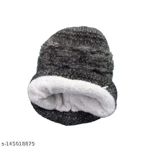 Wool Fur Cap with Metal Batch Unisex Free Size. Any 1 color will come as per availabilty