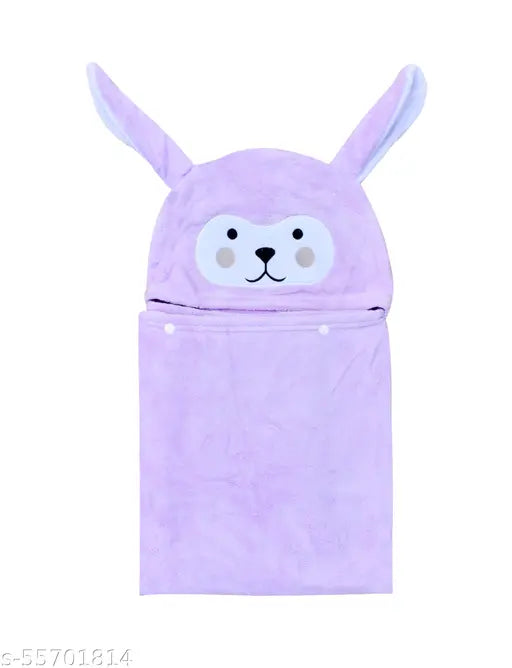 Lilac woollen warm hooded fur blanket for baby, ultra-soft, cozy, and skin-friendly with animal hoodie and Tich buttons