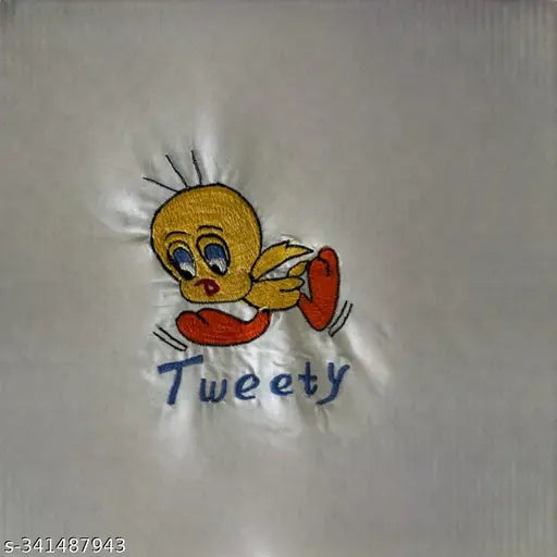 Cotton jumbo quilt, "Tweety" cartoon design, single white sleeping quilt with washable foam, mild winter use