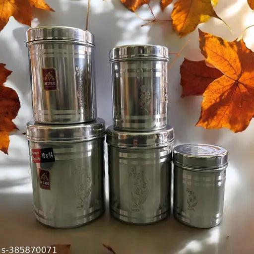 Stainless steel dibba kitchen storage containers, set of 5, 500ml to 2kglazer design