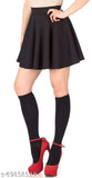 Black polyester short skirt, Miss Ethnik Women's ME5003-Black, solid pattern, various sizes available from 26-36 inches