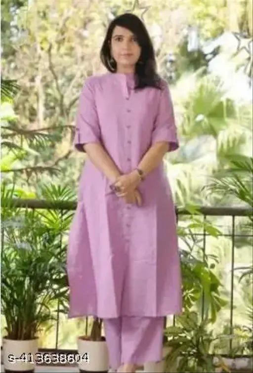 Cotton Katha kurta and plazzo set, solid net, short sleeves, Indian-made cotton outfit for women