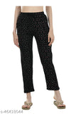 KAVYA womens cotton track pants with pink and black polka dot pattern