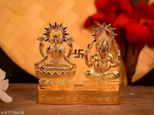 Premium oxide metal Lakshmi Ganesha murti Idol, ideal for puja or home decor, 4x4 inch size