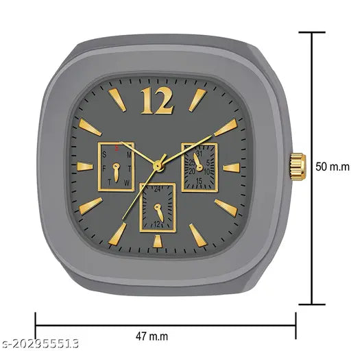 Stylish analog watch for men, multi color face with gold hands and numbers
