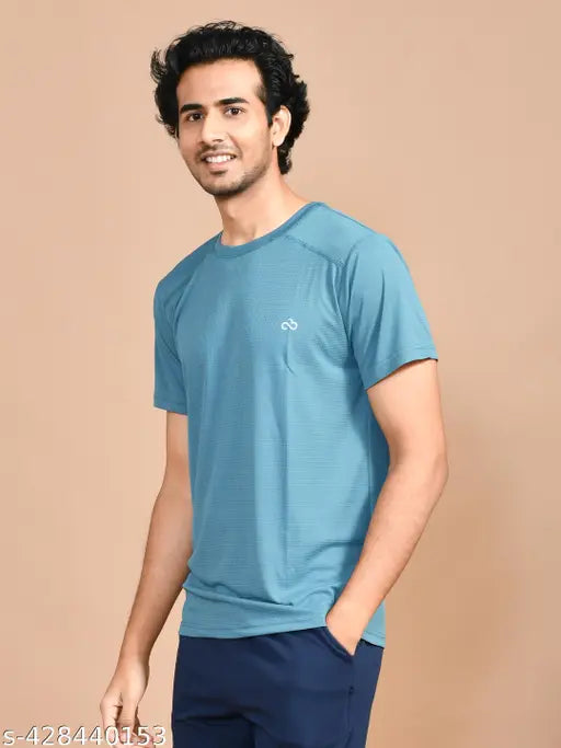 SkyKnit men's sports gym T-shirt, lycra short sleeves with printed net design - Indian made