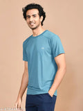 SkyKnit men's sports gym T-shirt, lycra short sleeves with printed net design - Indian made