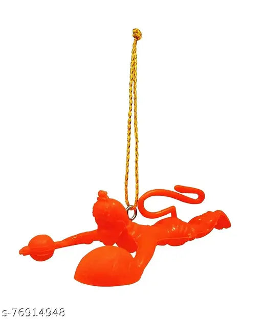 Orange flying Hanuman Ji idol for car rear view mirror, perfect gift for festive occasions or special events, made in India