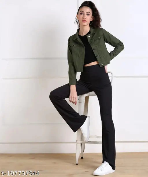 Denim solid-colored trendy jacket for women, long sleeves, size N, made in India