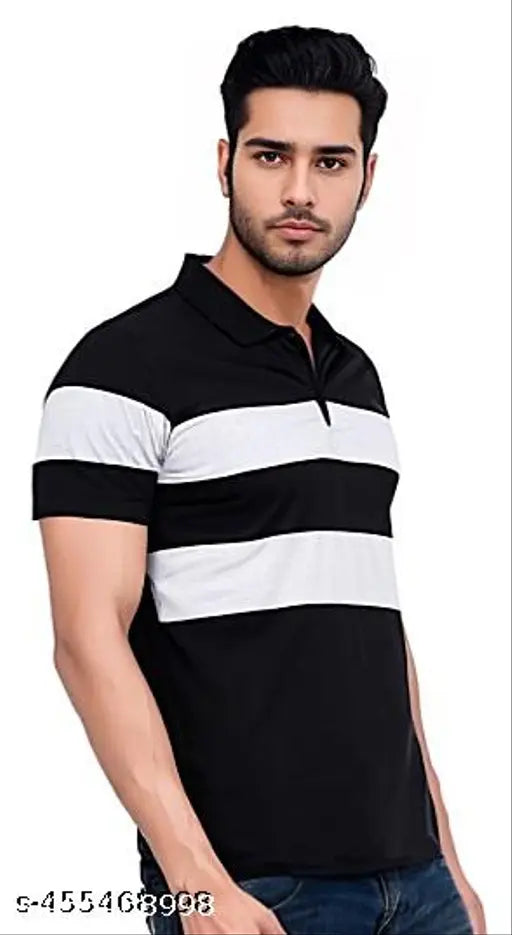 Black and grey colorblocked cotton t-shirt with short sleeves, ribbed crew neck, and straight hem. Available in S, M, L, XL, XXL sizes