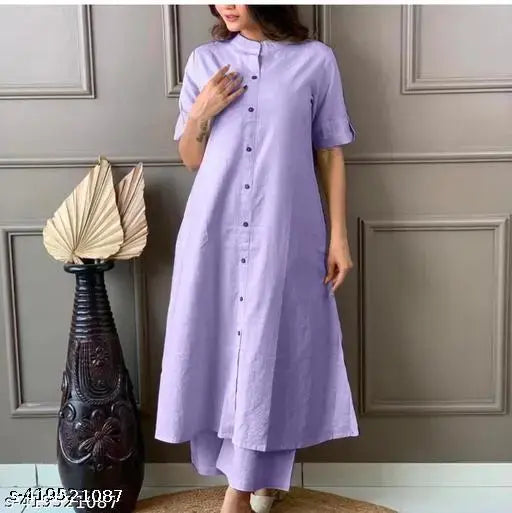 Beautiful Khata Cotton Set - Solid-colored three-quarter sleeve kurta with palazzo bottoms, single size S-XXXL, made in India