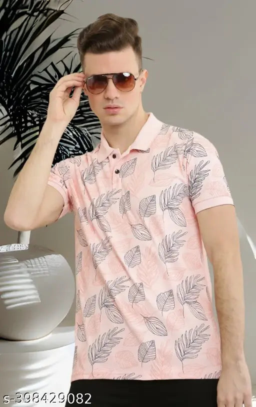 Pink Cotton Blend Polo T-Shirt for Men - Regular Fit, Durable Lycra Stitching