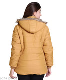 Nylon full-sleeve winter jacket for women by Indian Fort, solid pattern, long sleeves