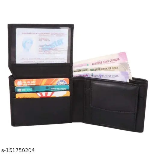 Genuine leather black casual men's wallet with 2 compartments, textured pattern. Perfect gift for any occasion. Credit, debit, and visiting card pockets included