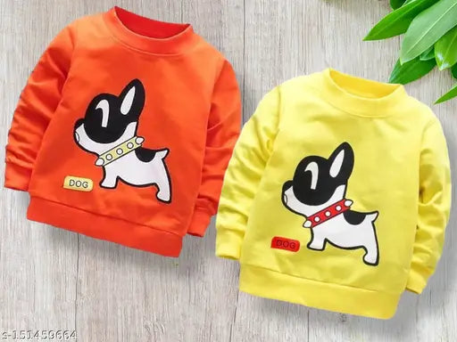 Gold and Rust printed full sleeves round neck sweasthirts (pack of 2) for boys & girls in polycotton - versatile kids winter wear for casual or special occasions