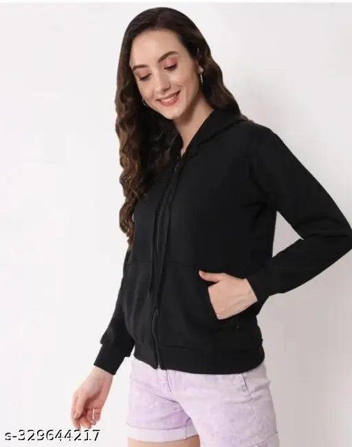 Black fleece long sleeves zipper huddy for women, 100% high-quality assured, India origin