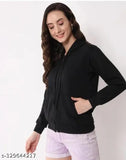 Black fleece long sleeves zipper huddy for women, 100% high-quality assured, India origin