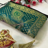 A handcrafted blue and gold wallet, possibly velvet, with multiple card slots